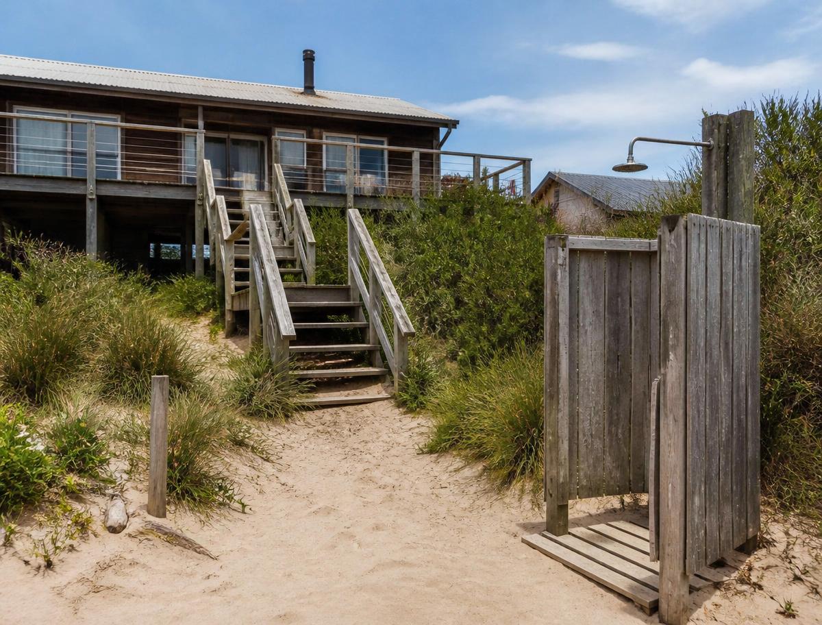 Sample listing: timber beach house behind coastal dunes